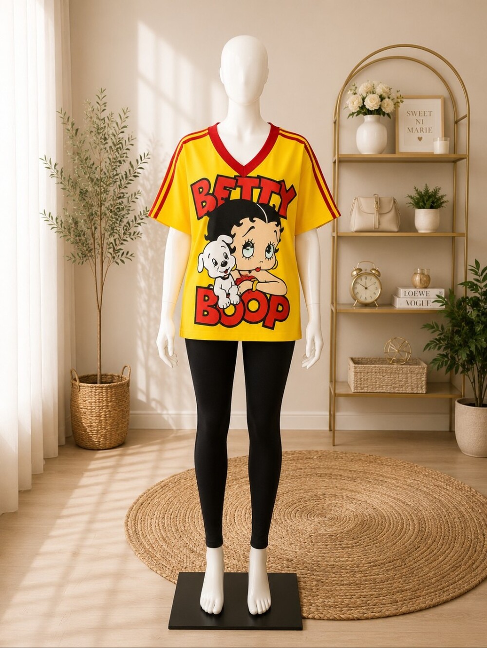 Betty Boop Yellow Graphic Adult V-Neck Top